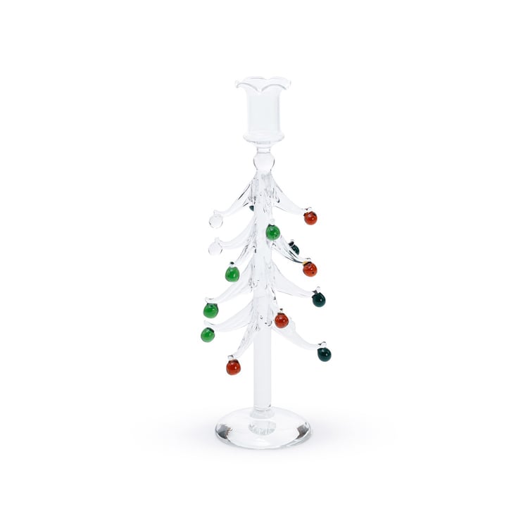 Holiday Tree Glass Taper Holder 11.75"