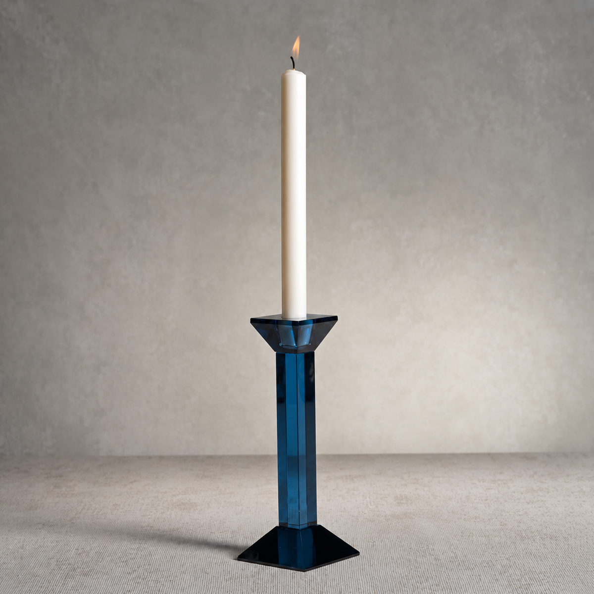 Deep Blue Glass Crystal Taper Holder 9"