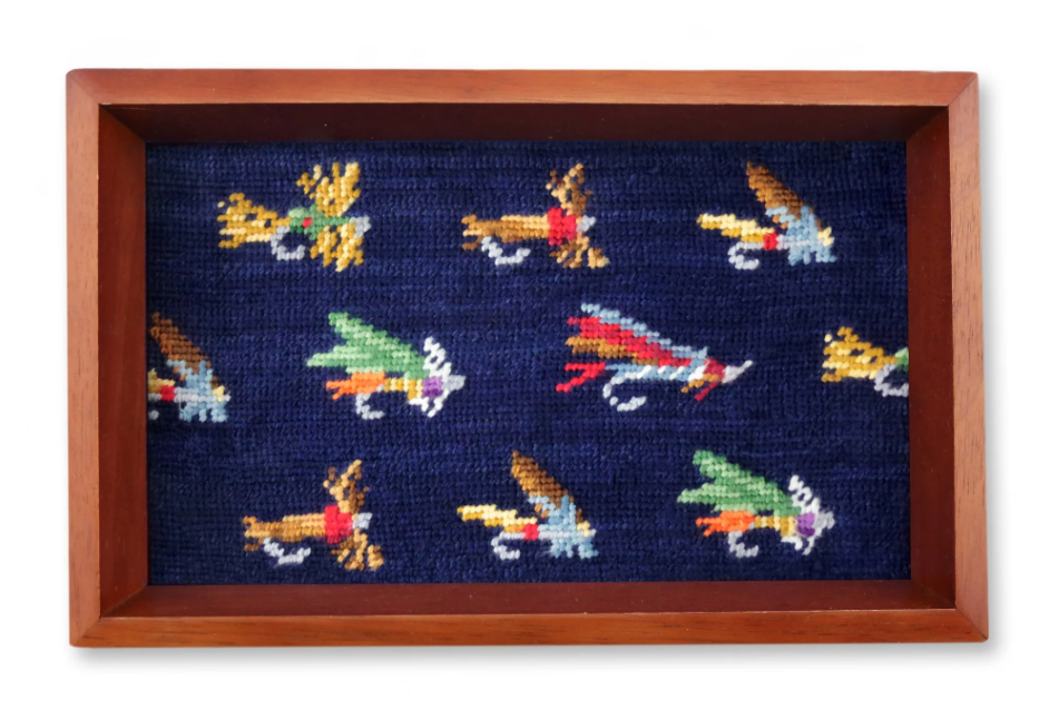 Fishing Flies Pattern Needlepoint Valet Tray