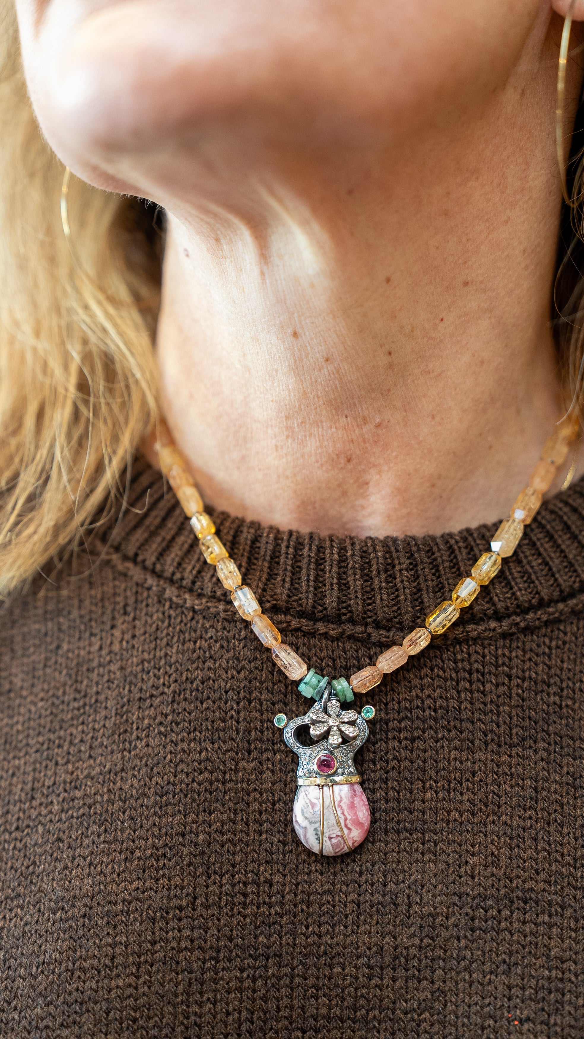 Rhodochrosite Scarab Pendant Necklace