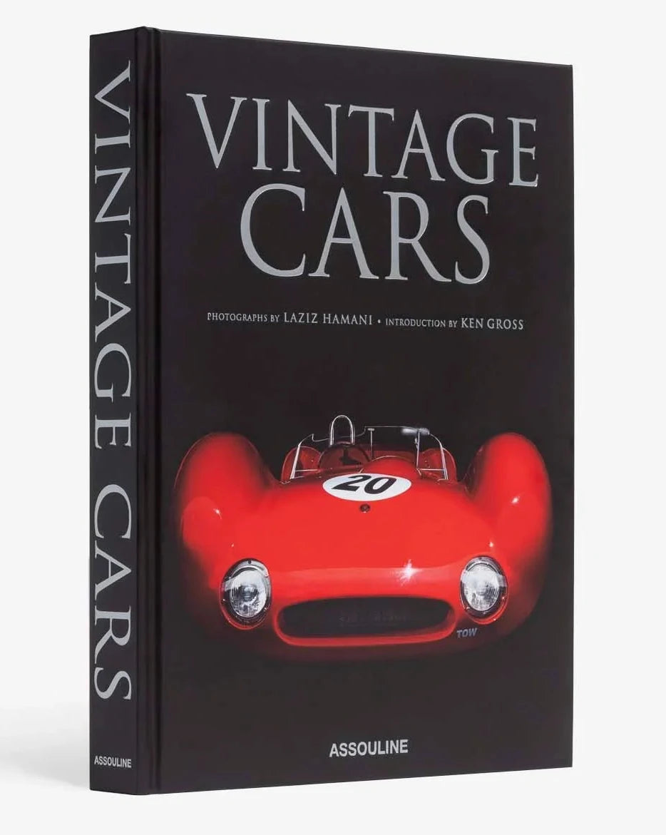 Book titled 'Vintage Cars' with a red vintage car on the cover against a black background.