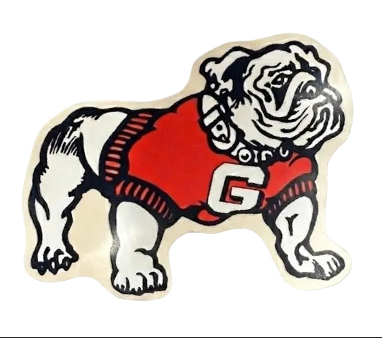 Bulldog logo with red sweater and 'G' on a white background