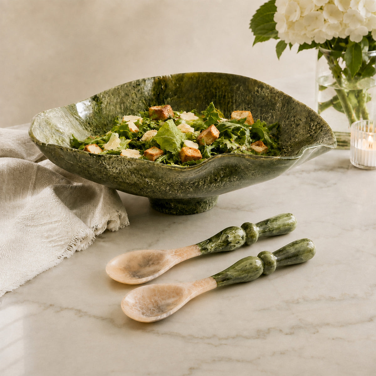 RESIN Malachite Salad Servers - Green