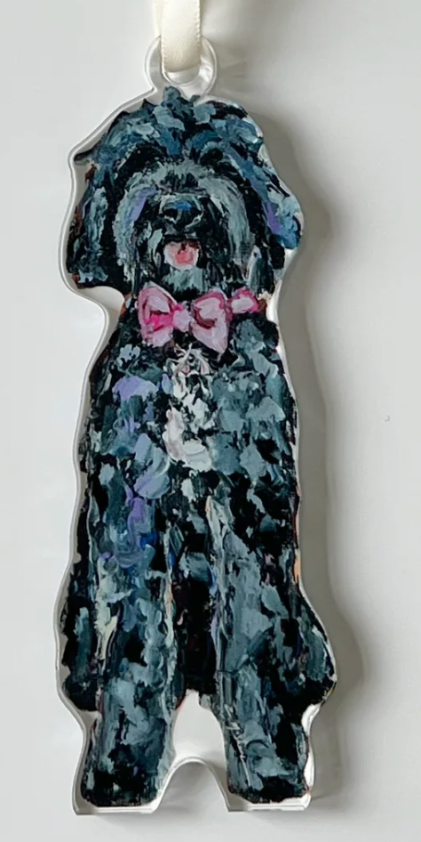 Goldendoodle Black With Pink Bow Acrylic Ornament