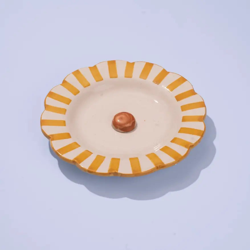 Yellow Ceramic Stripe Salad Plate