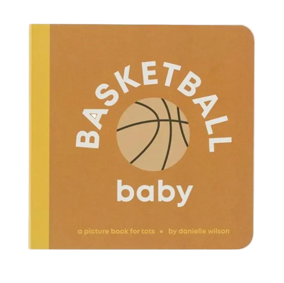Board book with a basketball theme, titled 'Basketball baby', featuring a simple illustration of a basketball on the cover.