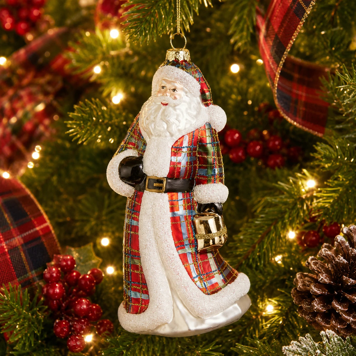 Plaid Santa Ornament
