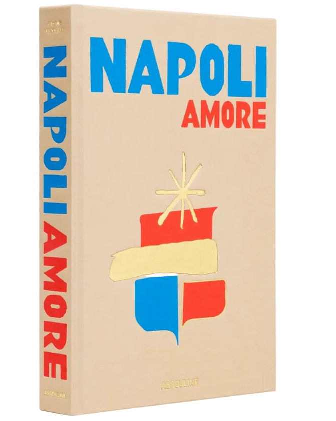 Cover of the book 'Napoli Amore' featuring graphic elements and text on a beige background.