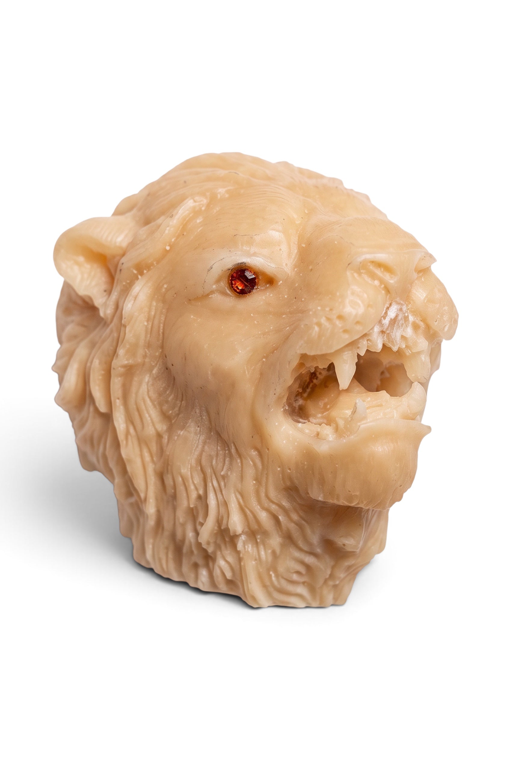 Hand Carved Veg Ivory Head w/ Colored Sapphire Eyes