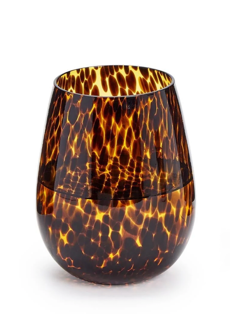 Tortoise Print Stemless Wine Glass