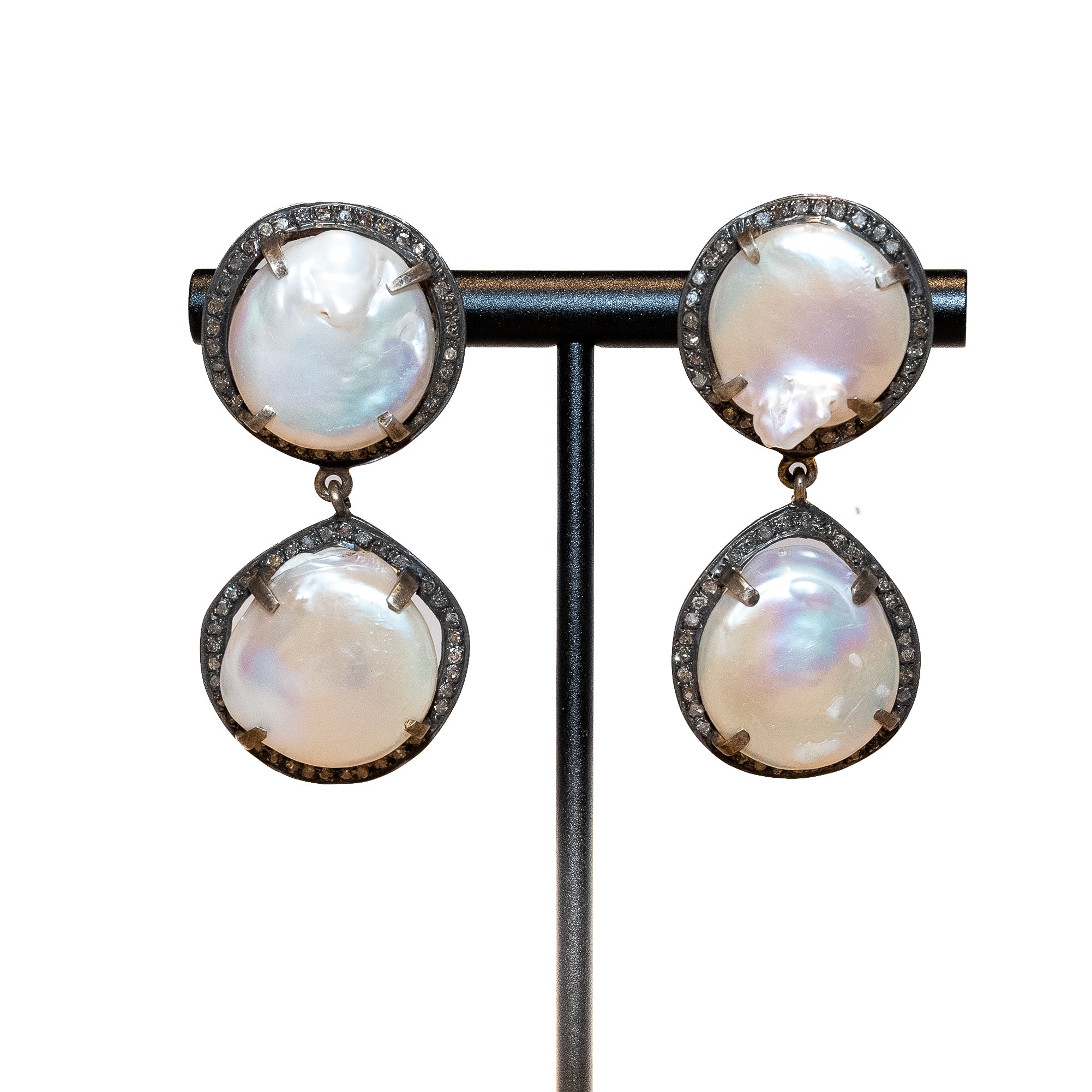 Two Pearl Pave Drop Earrings