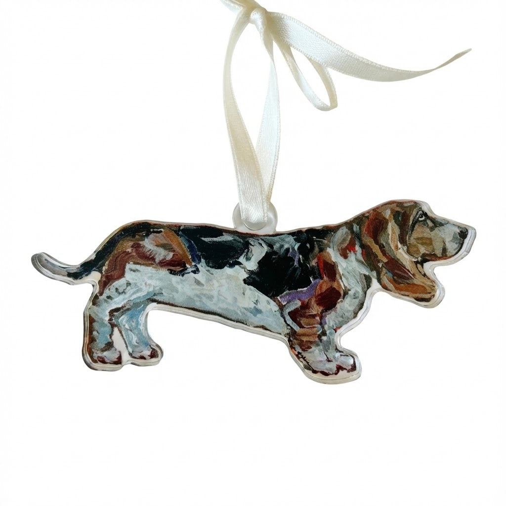 Basset Hound Tri Acrylic Ornament