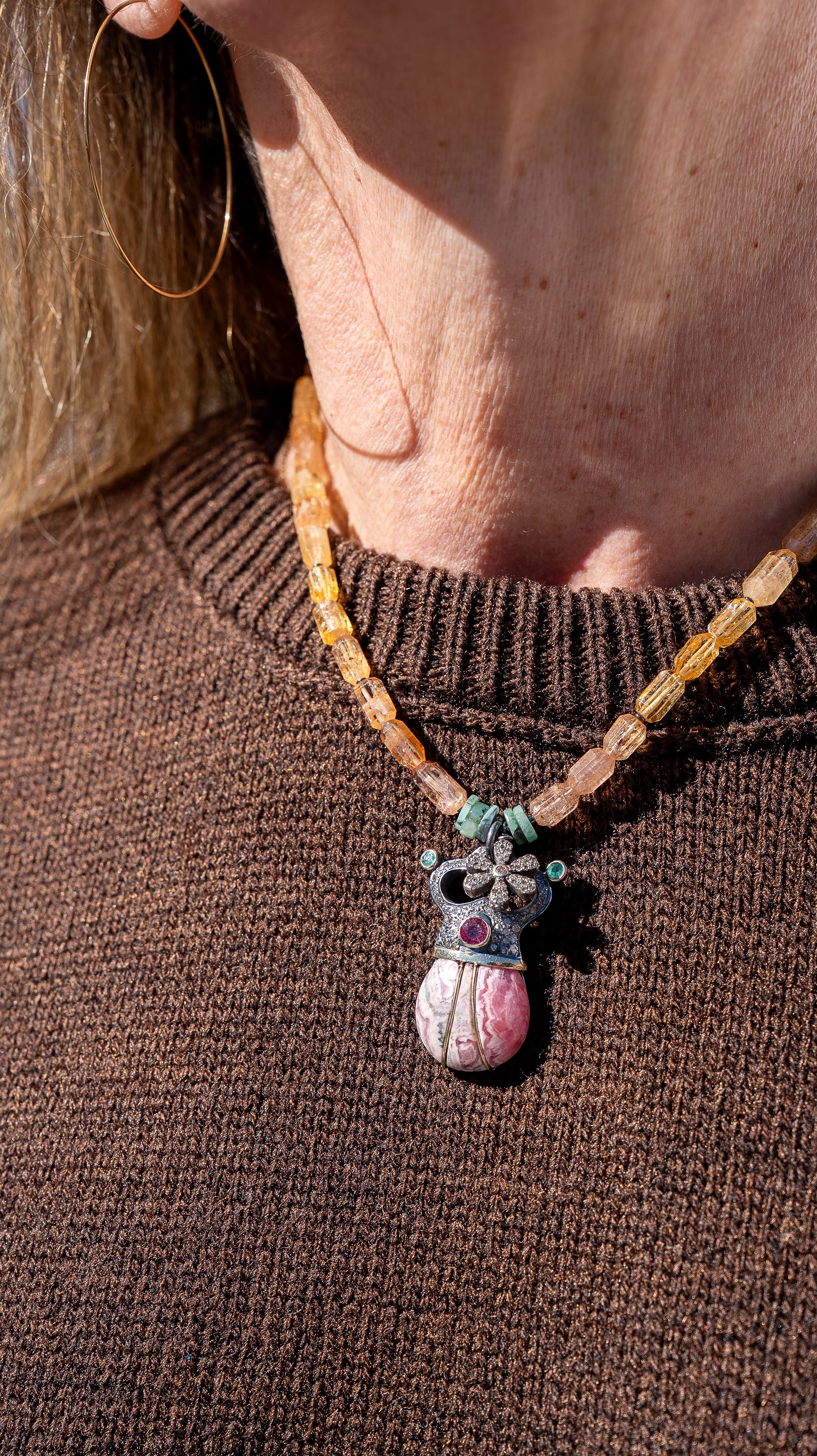 Rhodochrosite Scarab Pendant Necklace