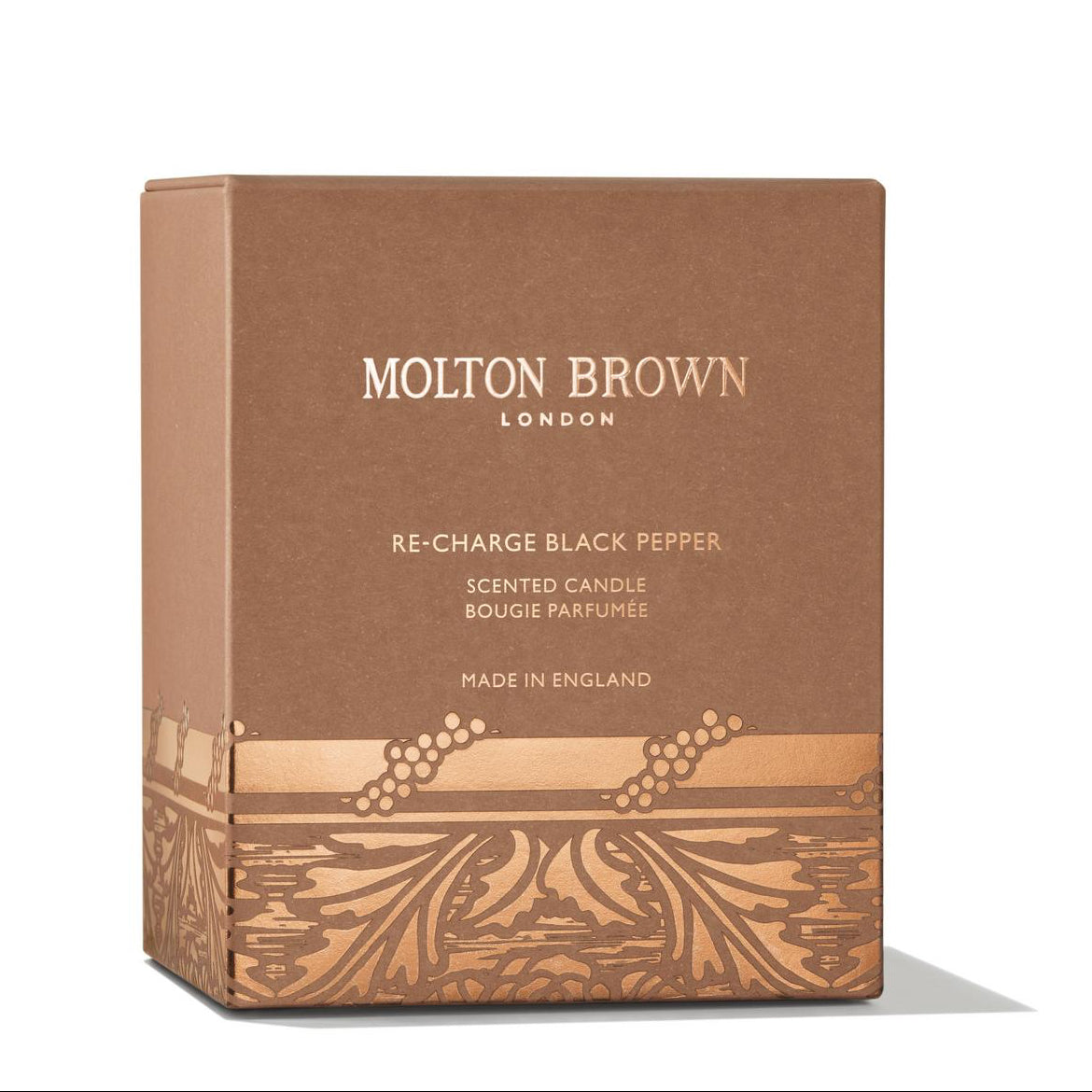 Molton Brown candle packaging on a white background
