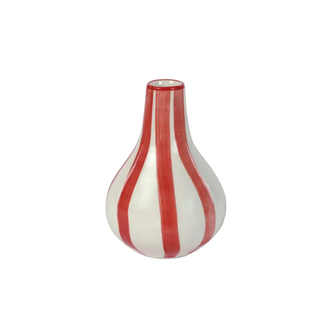 Red Ceramic Stripe Bud Vase