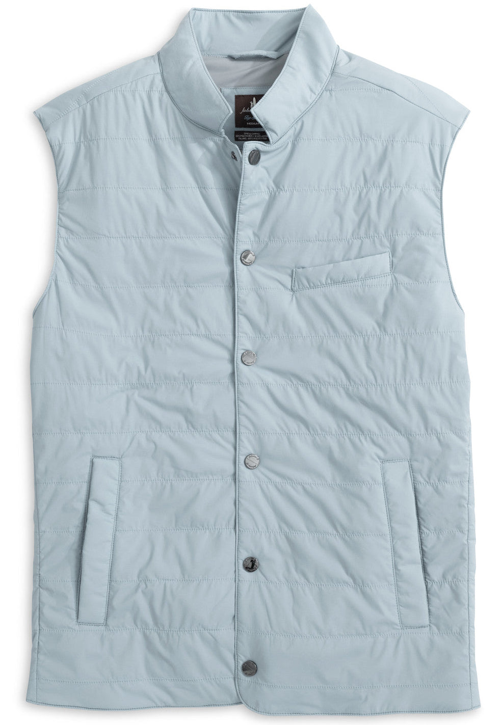 Light blue vest with button details on a white background