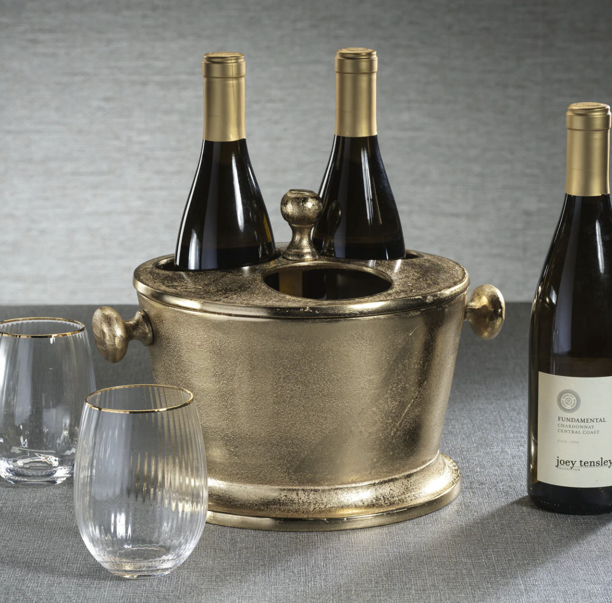 Raw Aluminum Three Bottle Wine Holder - gold