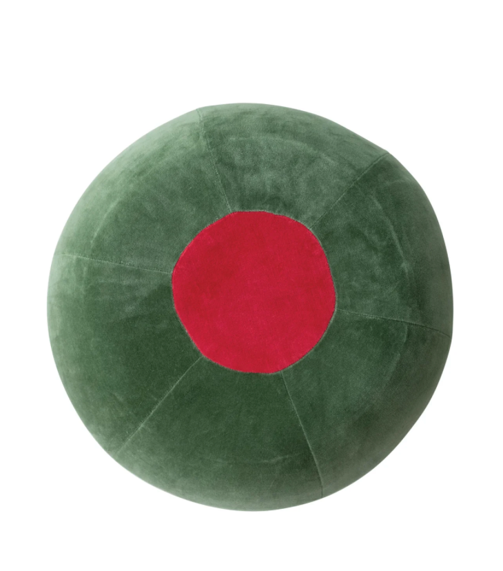 Cotton Velvet Upholstered Olive Shaped Stool, Green & Red