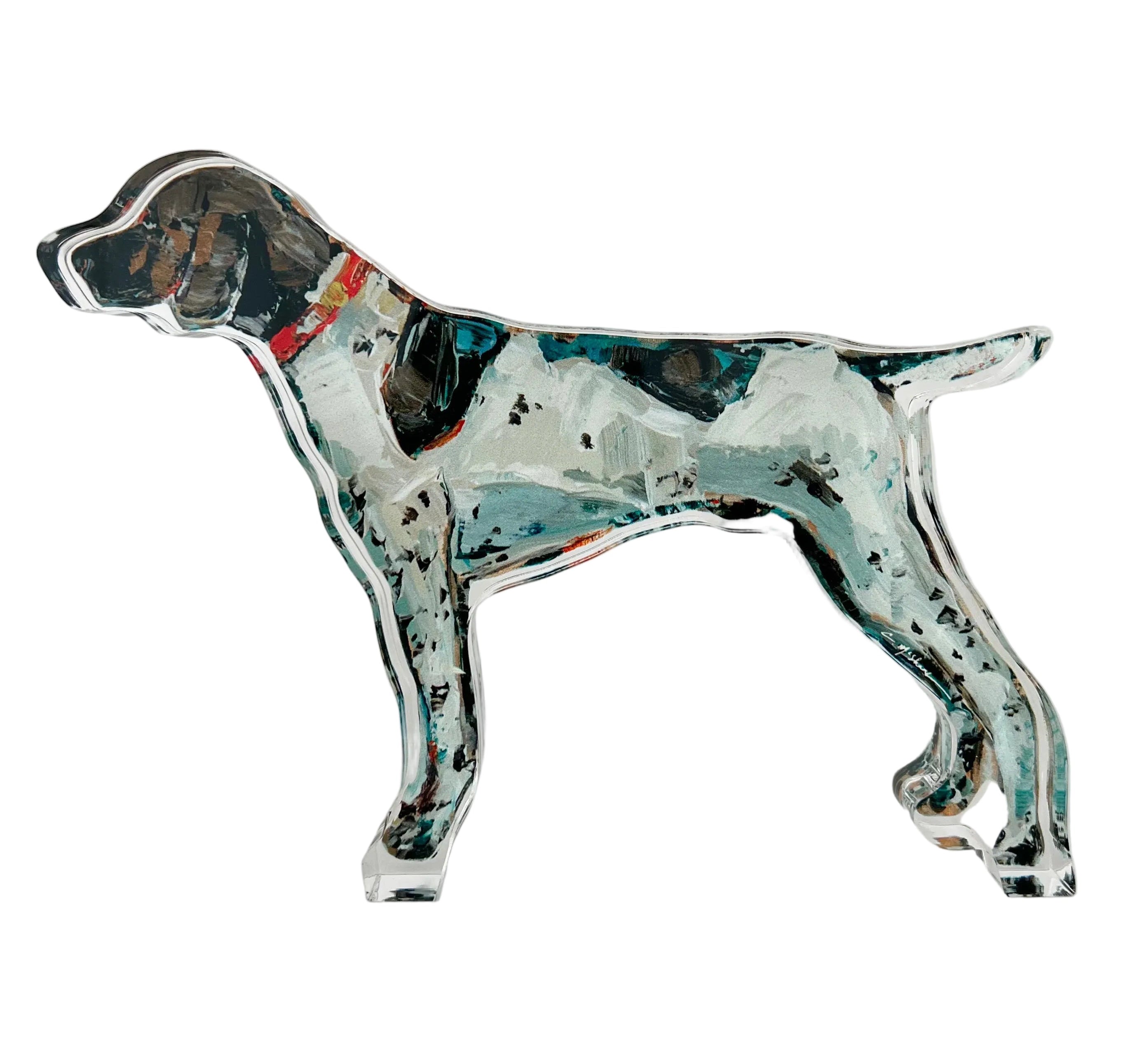 Glass sculpture of a dog on a white background