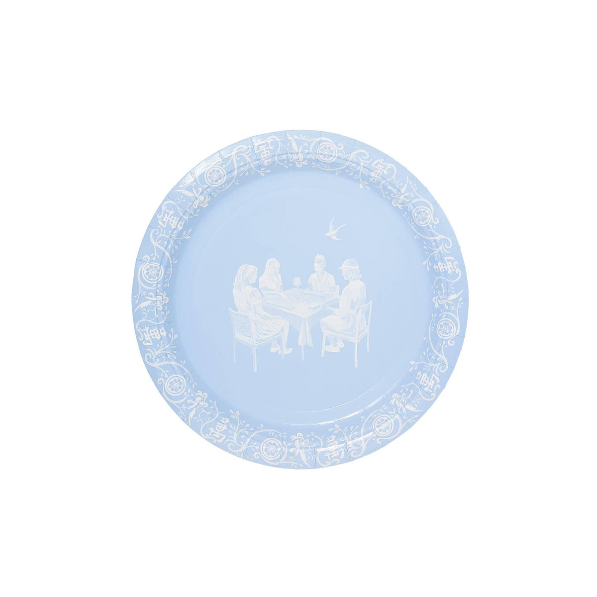 Ice Blue Jasperware Mahjong Paper Plates - 50 Pack
