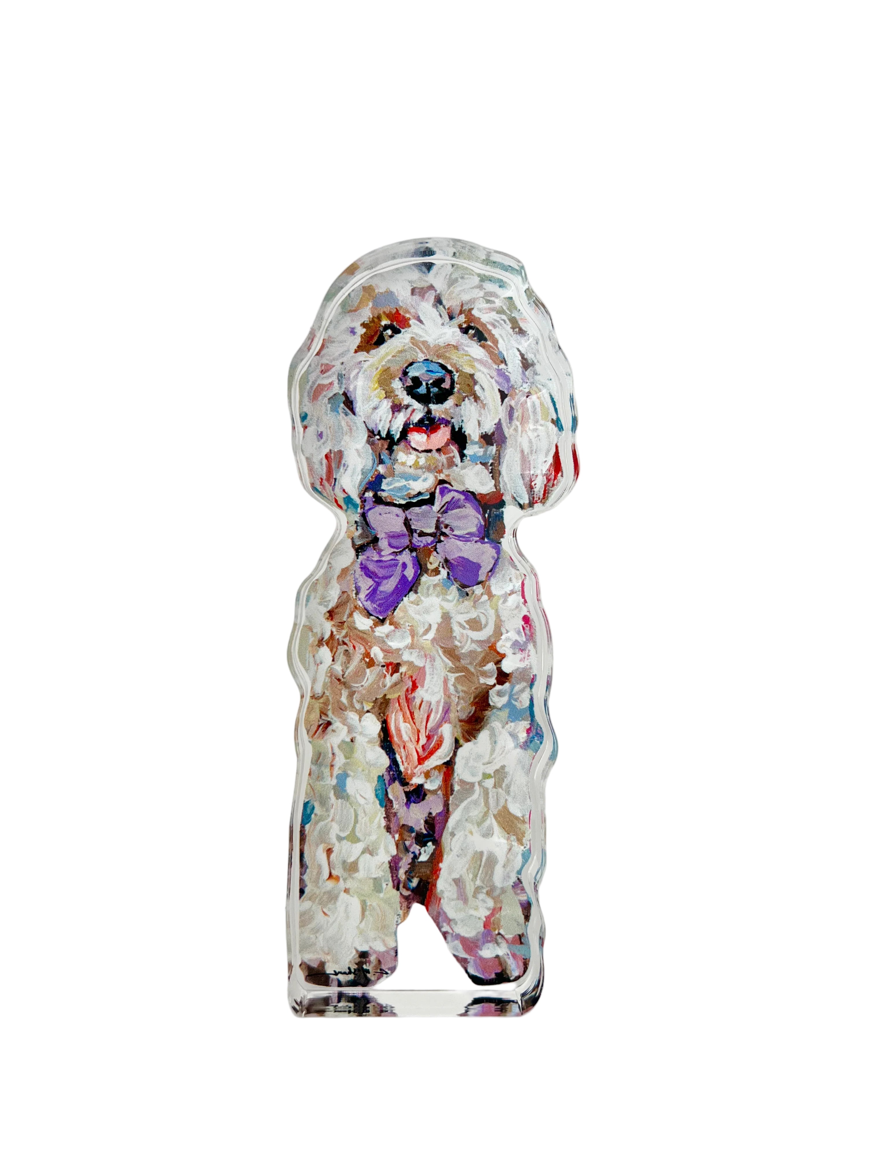 Goldendoodle Purple Bow Acrylic