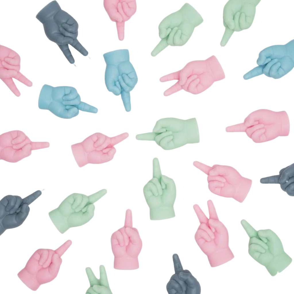 Colorful hand gestures on a white background