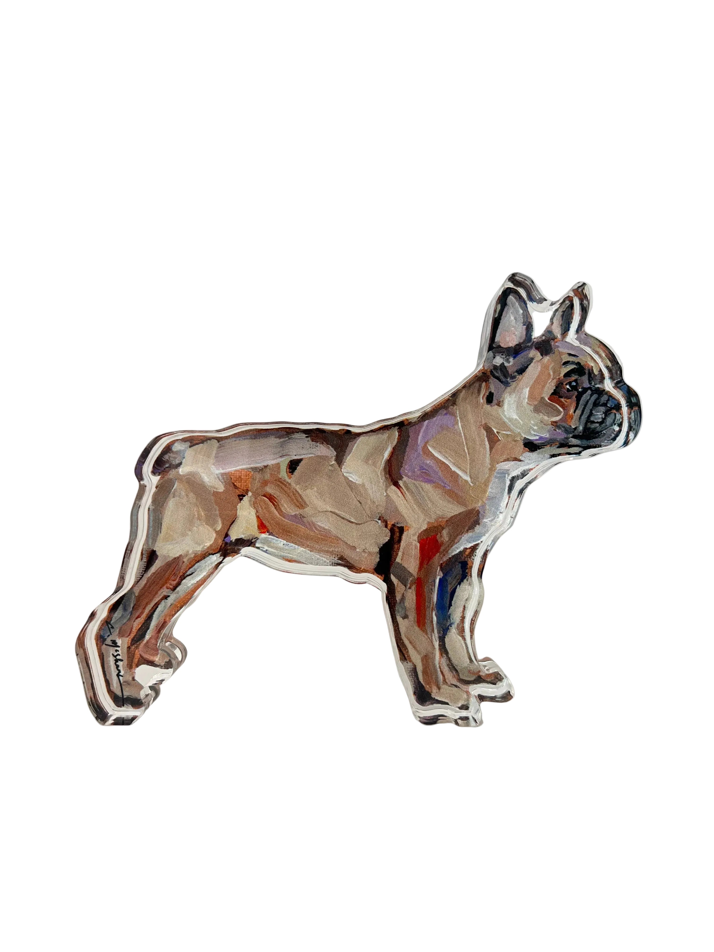 Glass sculpture of a dog on a white background