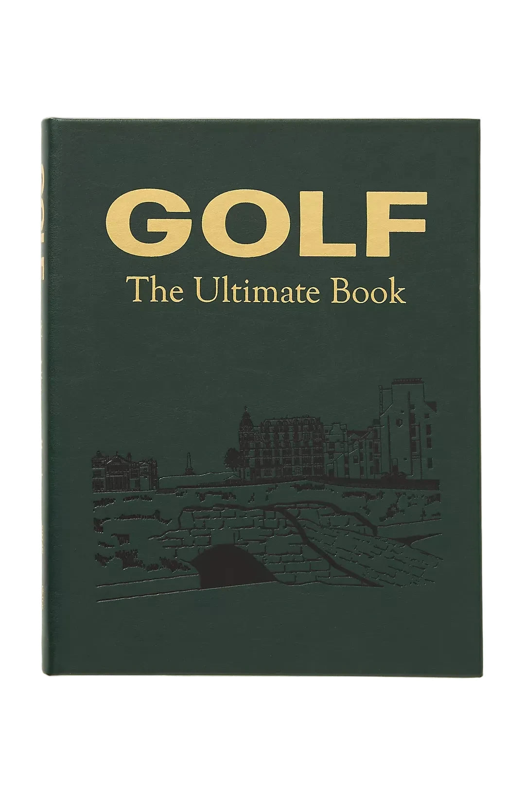 Book titled 'Golf: The Ultimate Book' with a green cover and gold text on a white background