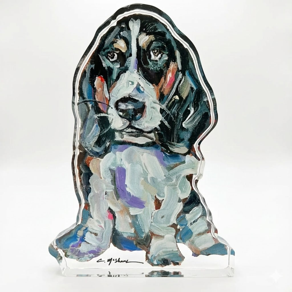 Basset Hound Black and White Acrylic Block