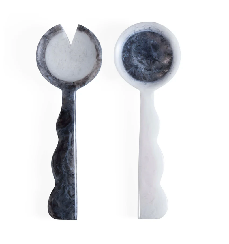 Mustique Ripple Salad Servers Black/White