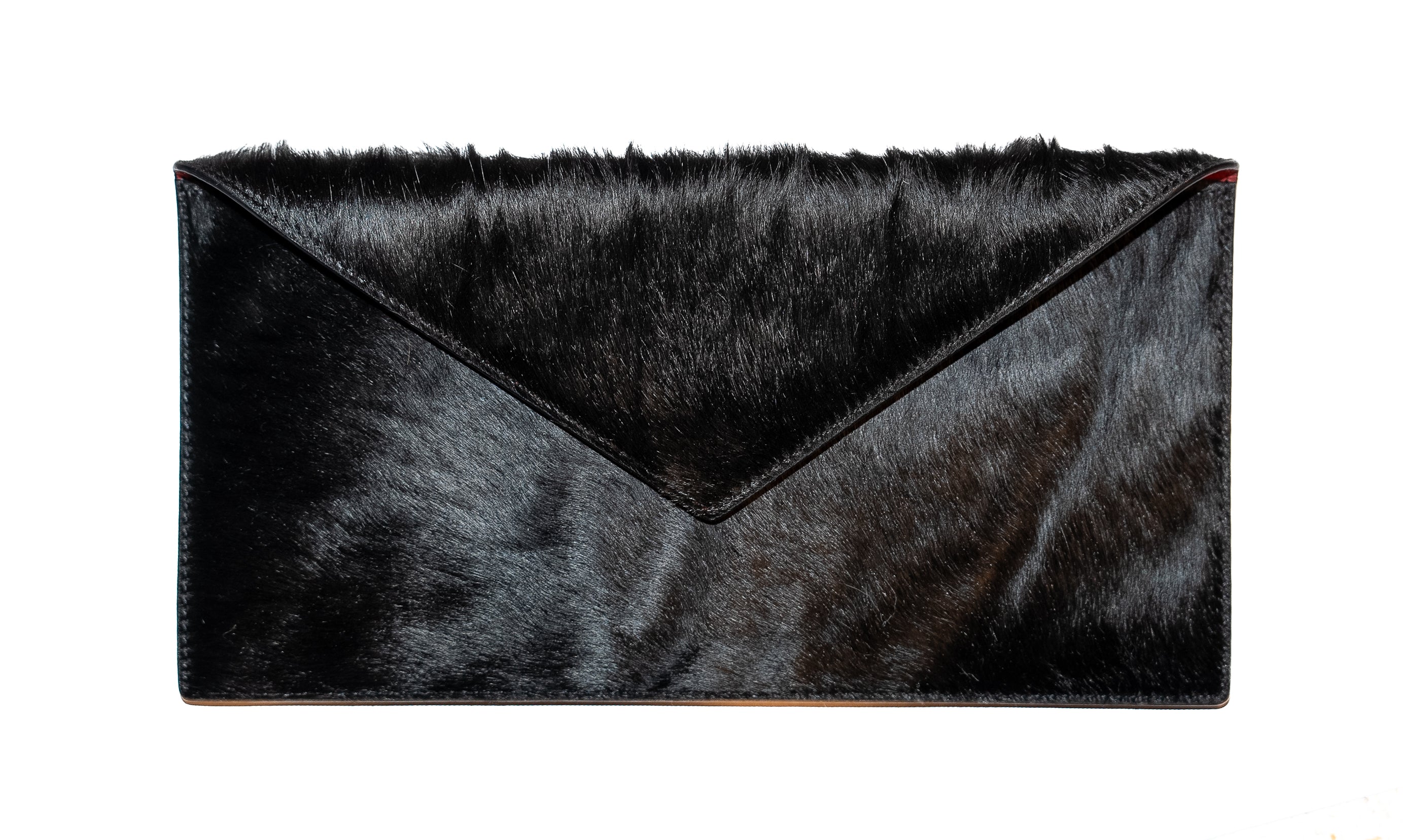 Slim Envelope Clutch in Hair Calf Black