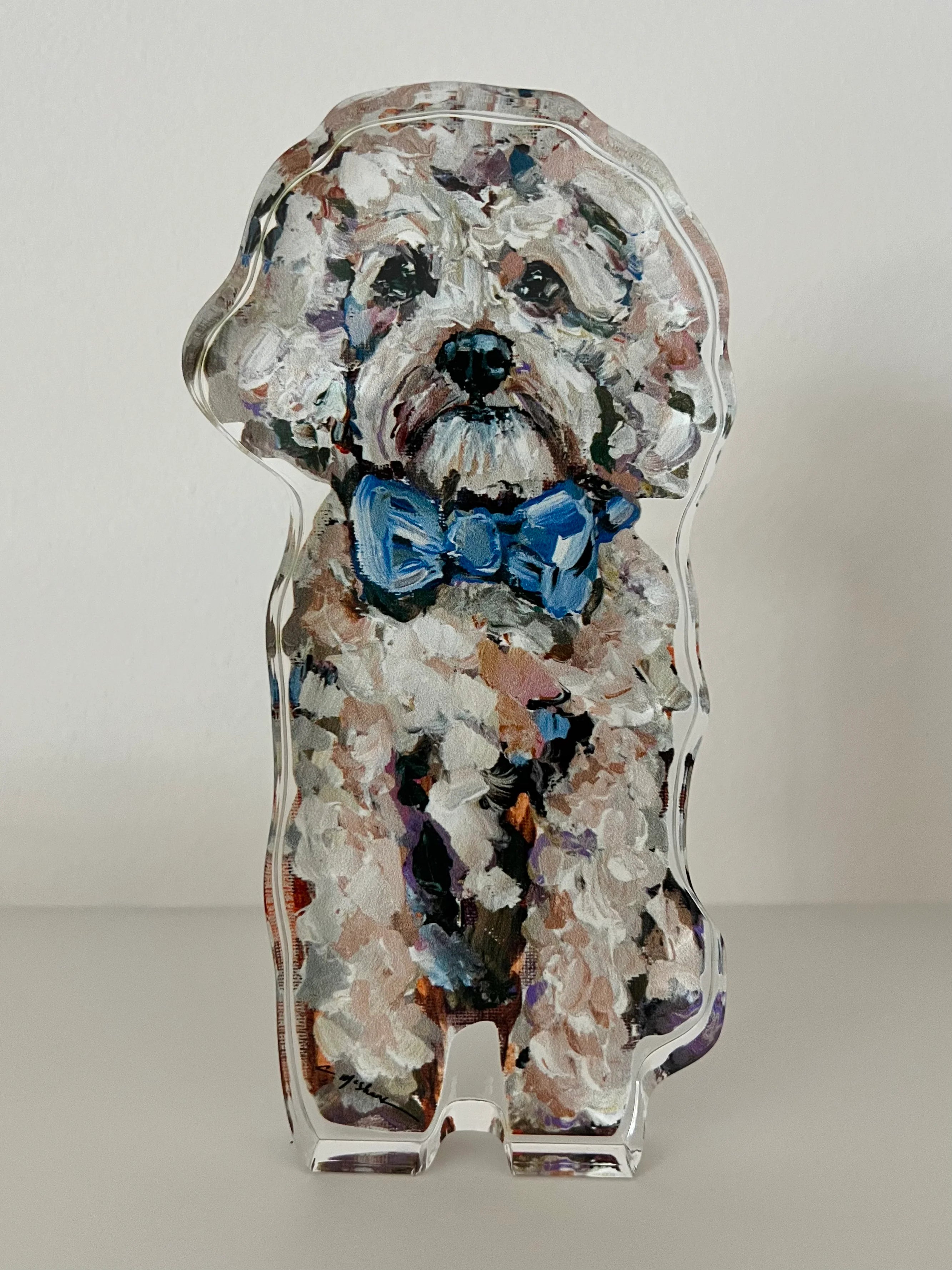 Cavapoo Blonde With Blue Bow Acrylic