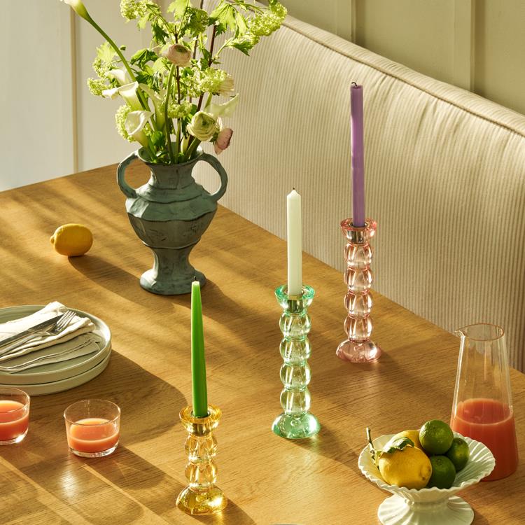 Tall Icy Bobbin Candlestick - Pink