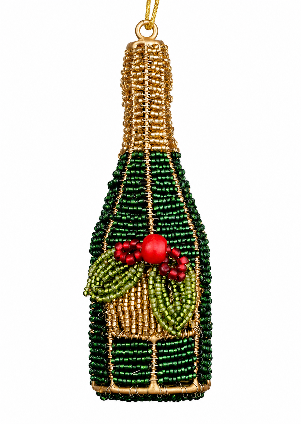 Handmade Beaded Wire Champagne Ornament