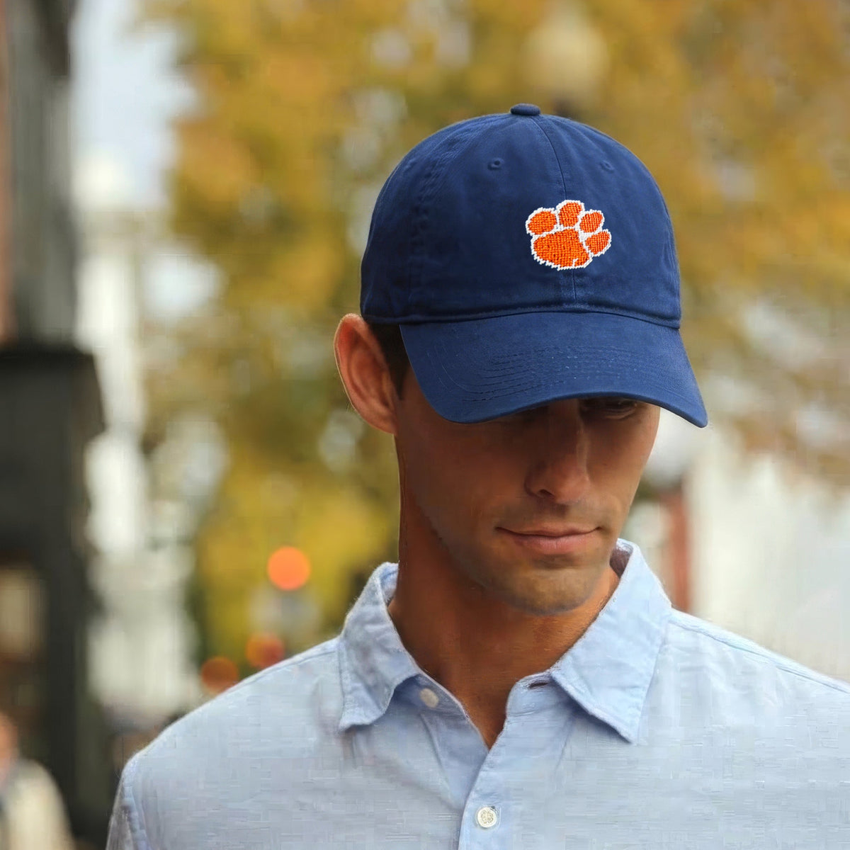 Clemson Tiger Paw needlepoint hat in navy