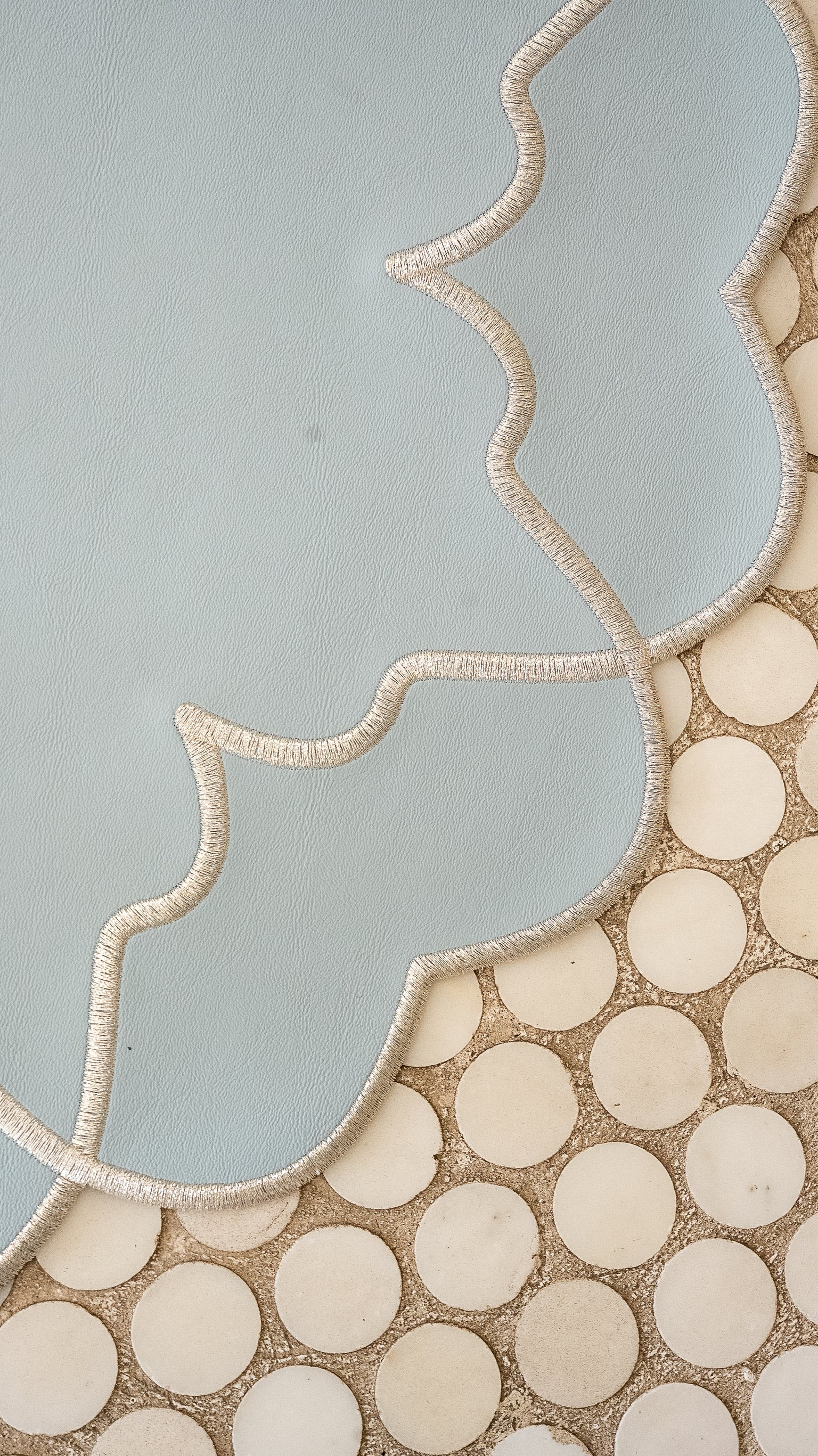 Light Blue & White Crystal Faux Leather Placemat - Set of 6