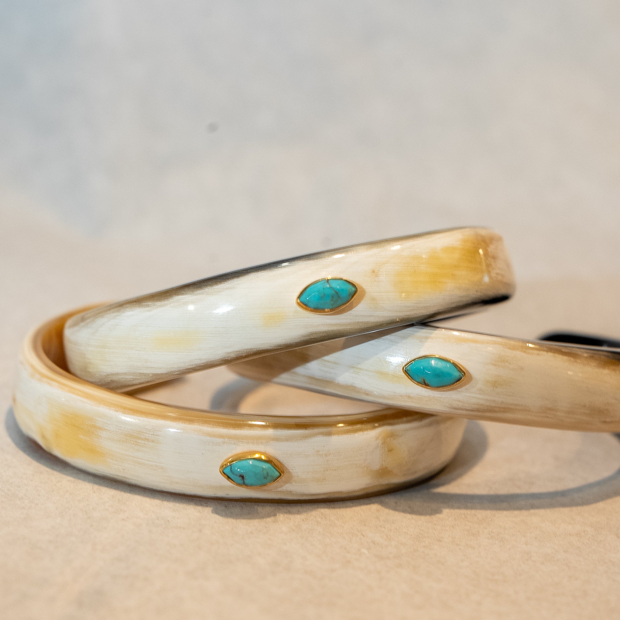 Light Horn Cuff Bracelet with Marquise Turquoise