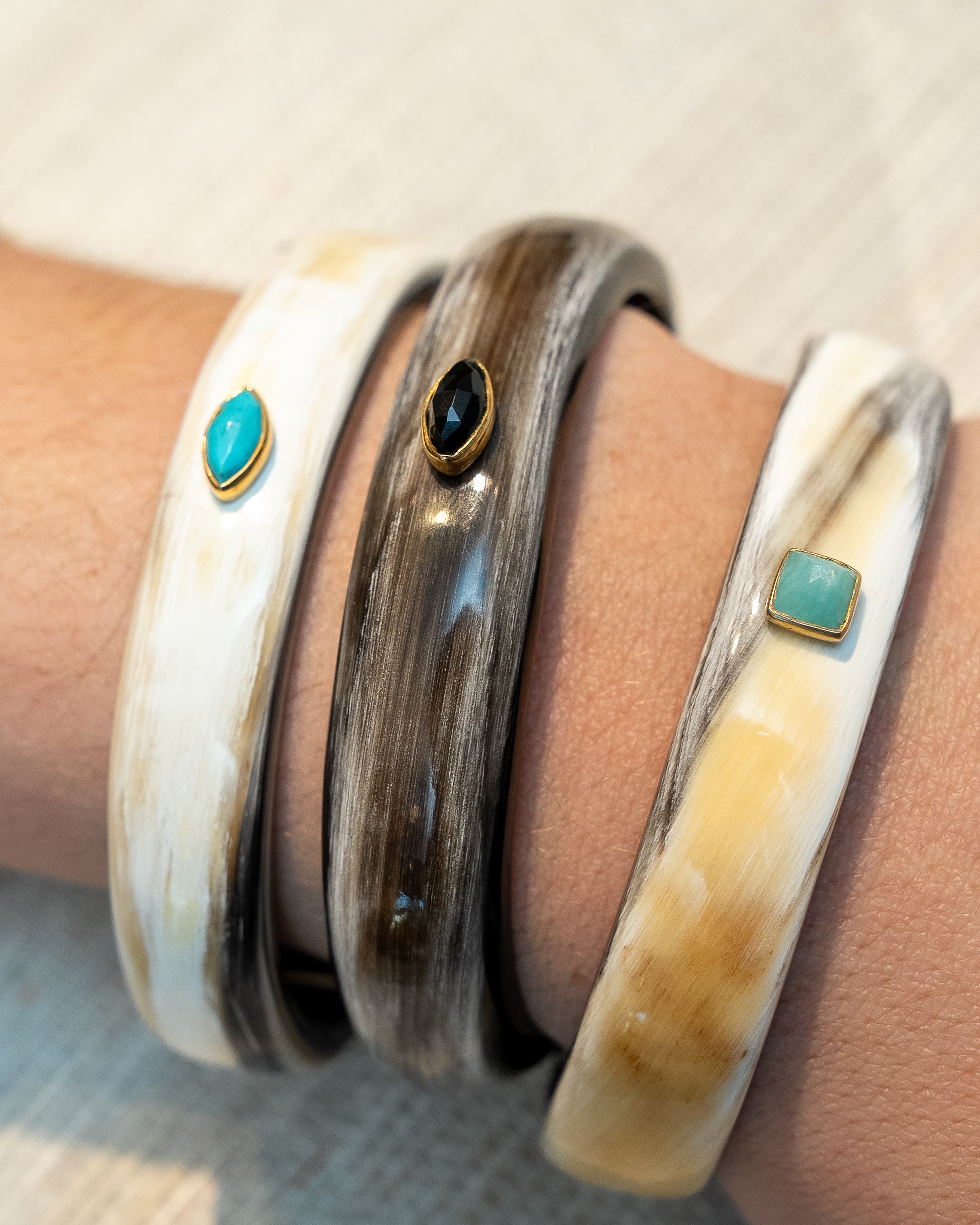 Light Horn Cuff Bracelet with Marquise Turquoise