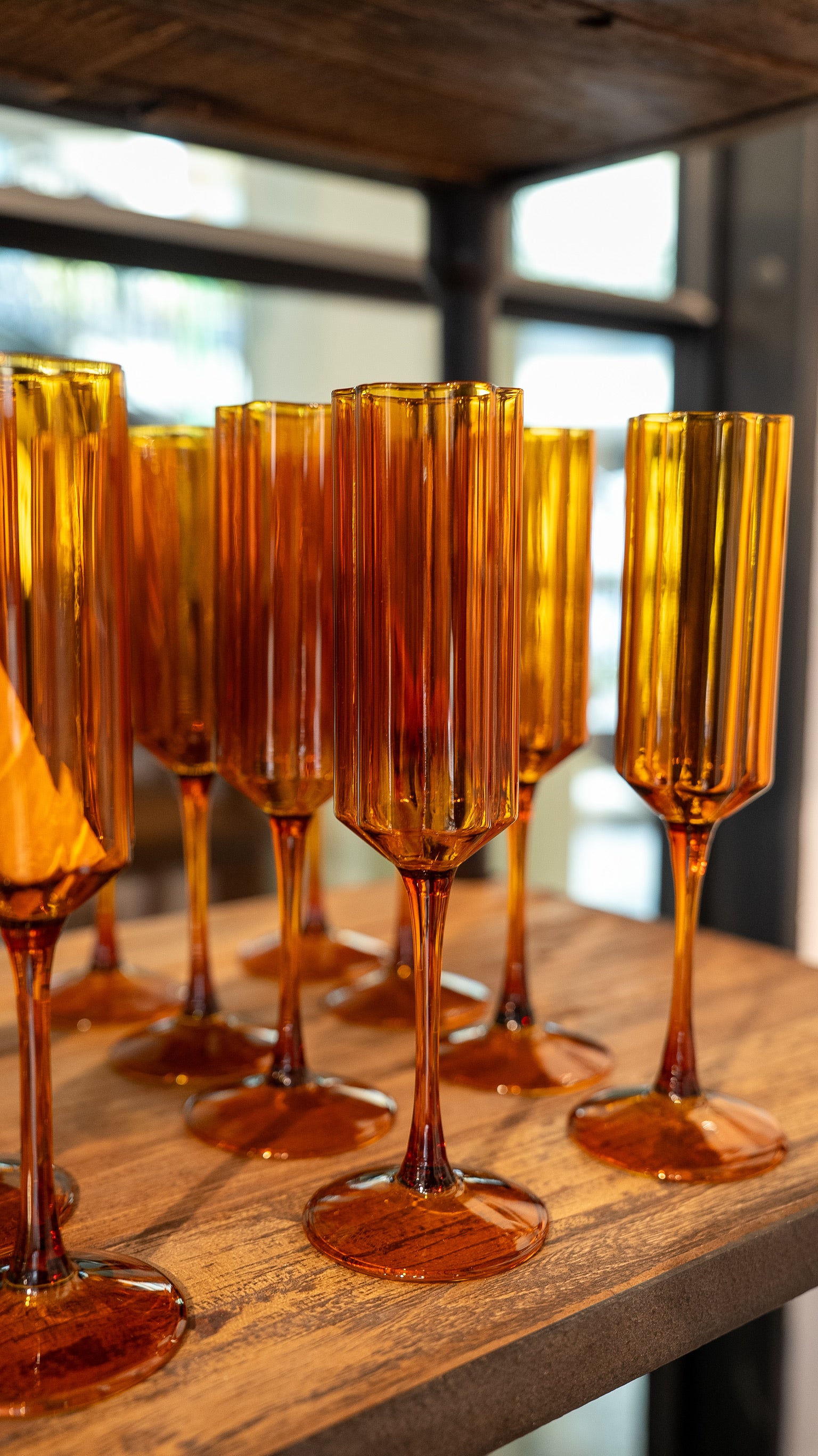 Amber Wave Flute Glasses - Set of 2
