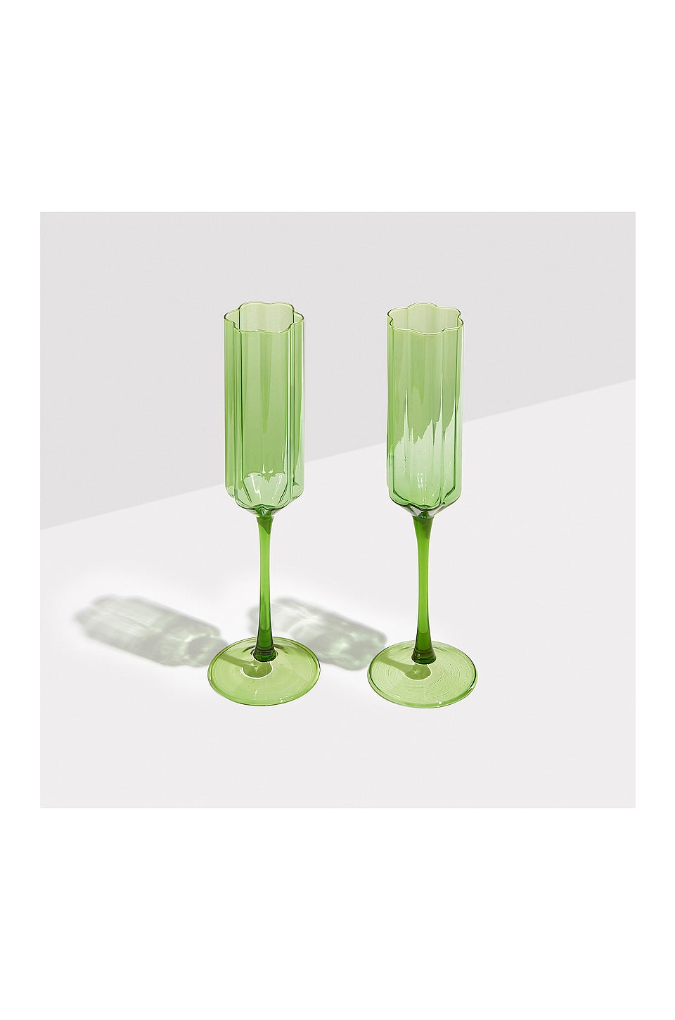 Green Wave Flute Glasses - Set of 2