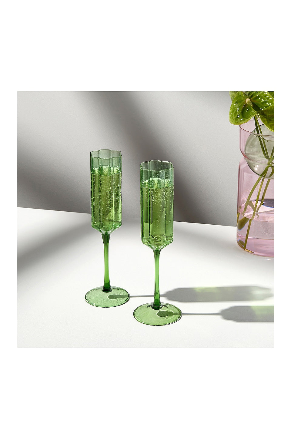 Green Wave Flute Glasses - Set of 2
