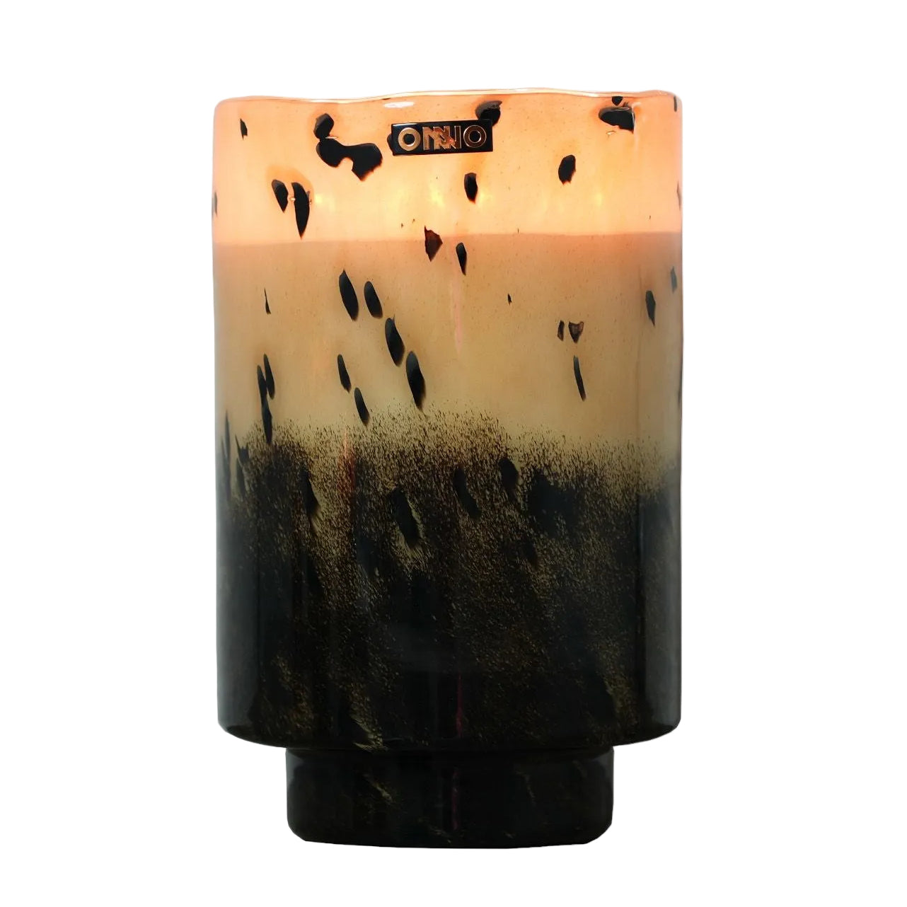 Flickering candle light with black speckles on a white background