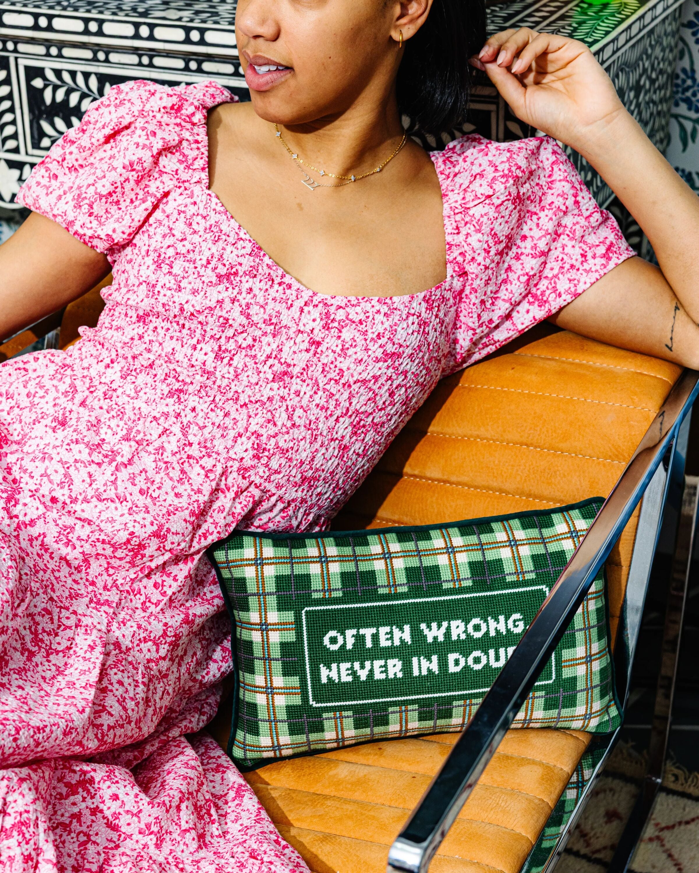 Often Wrong Needlepoint Pillow