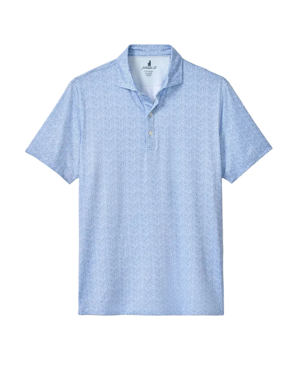 A light blue short-sleeve polo shirt with a subtle textured pattern, displayed flat against a light gray background.