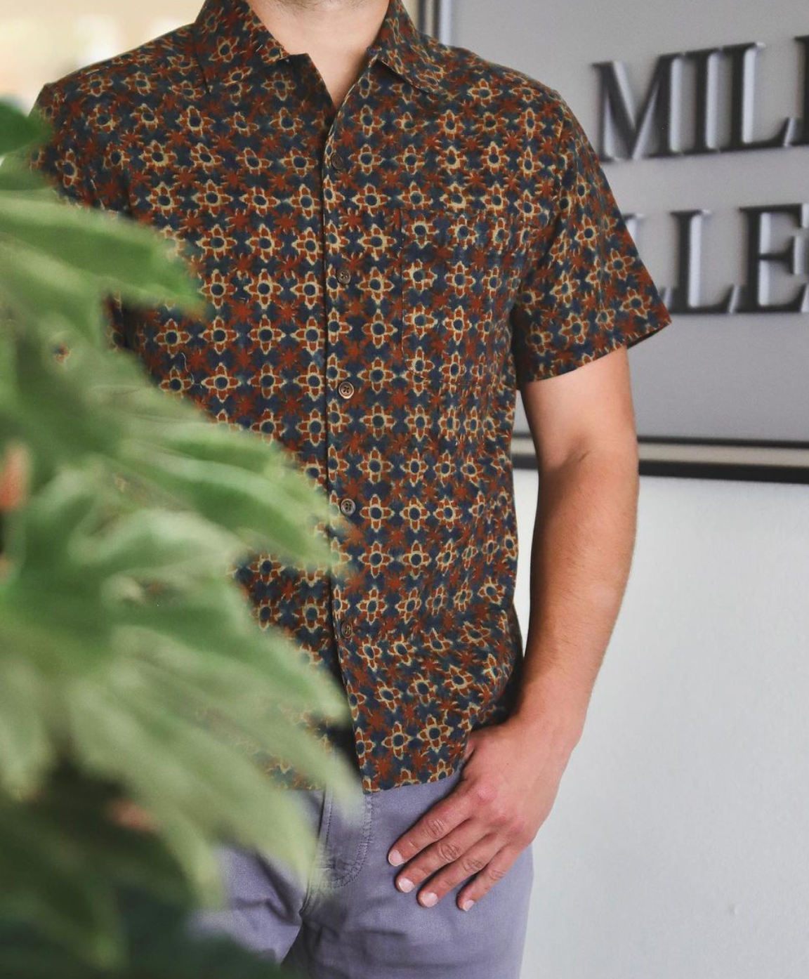 Khushi Camp Shirt in Rust Floral Block