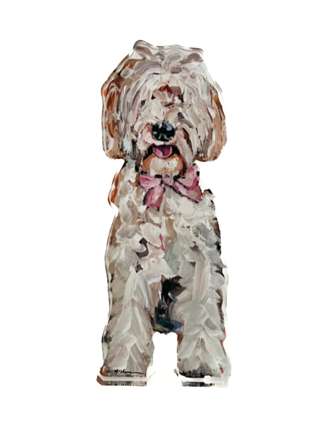 Golden Doodle with Pink Bow Acrylic Cut Out