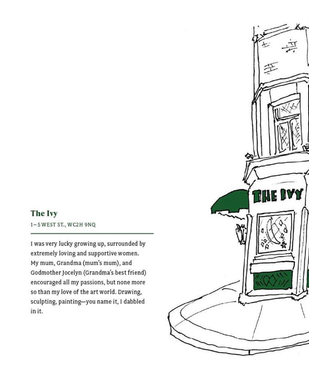 Illustration of a building with 'The Ivy' sign on a white background