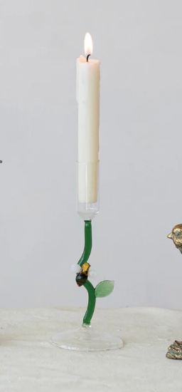 Glass Taper Holder with Bee & Flower Stem