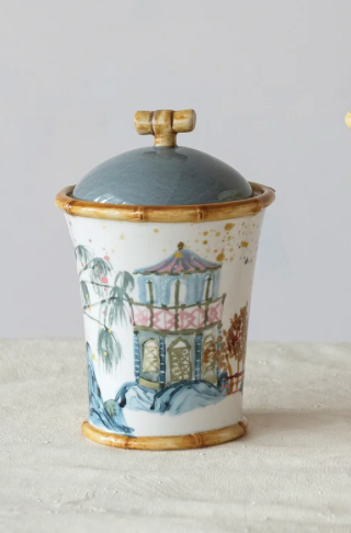 Stoneware Canister with Bamboo Style Edges