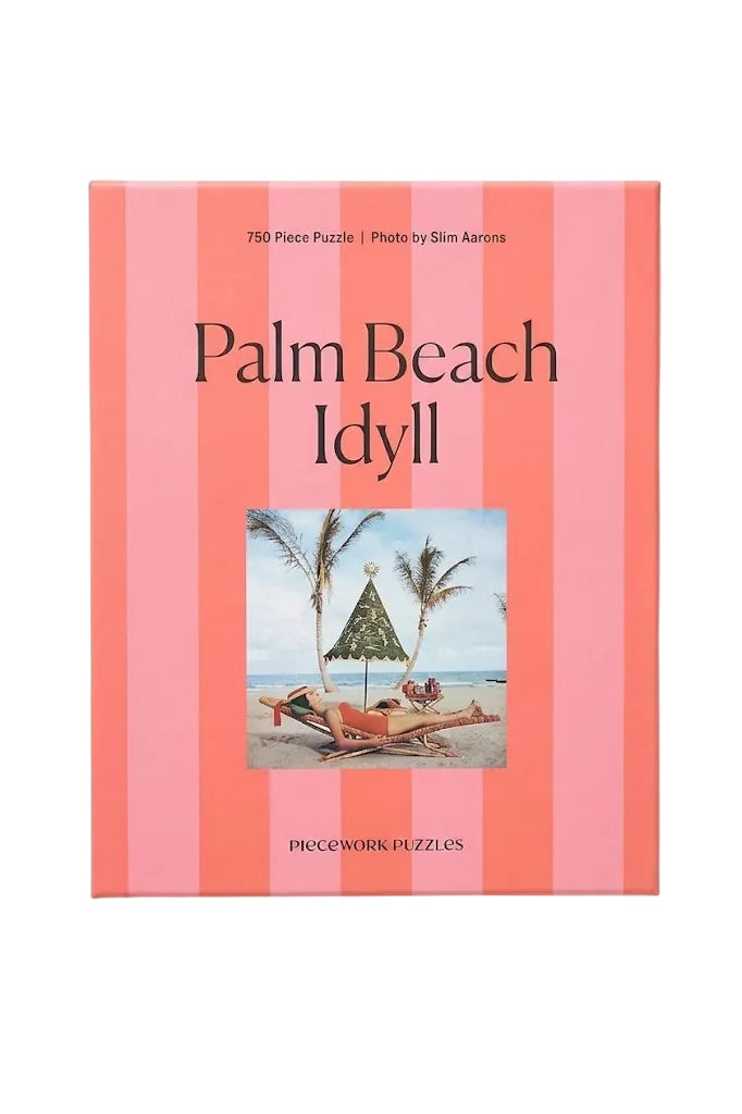 Puzzle box with 'Palm Beach Idyll' design on a white background